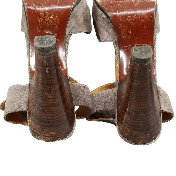 Chie Mihara Shoes Womens EU 40 US 9 Taupe Brown Suede T Strap Open Toe Heels - Picture 7 of 8